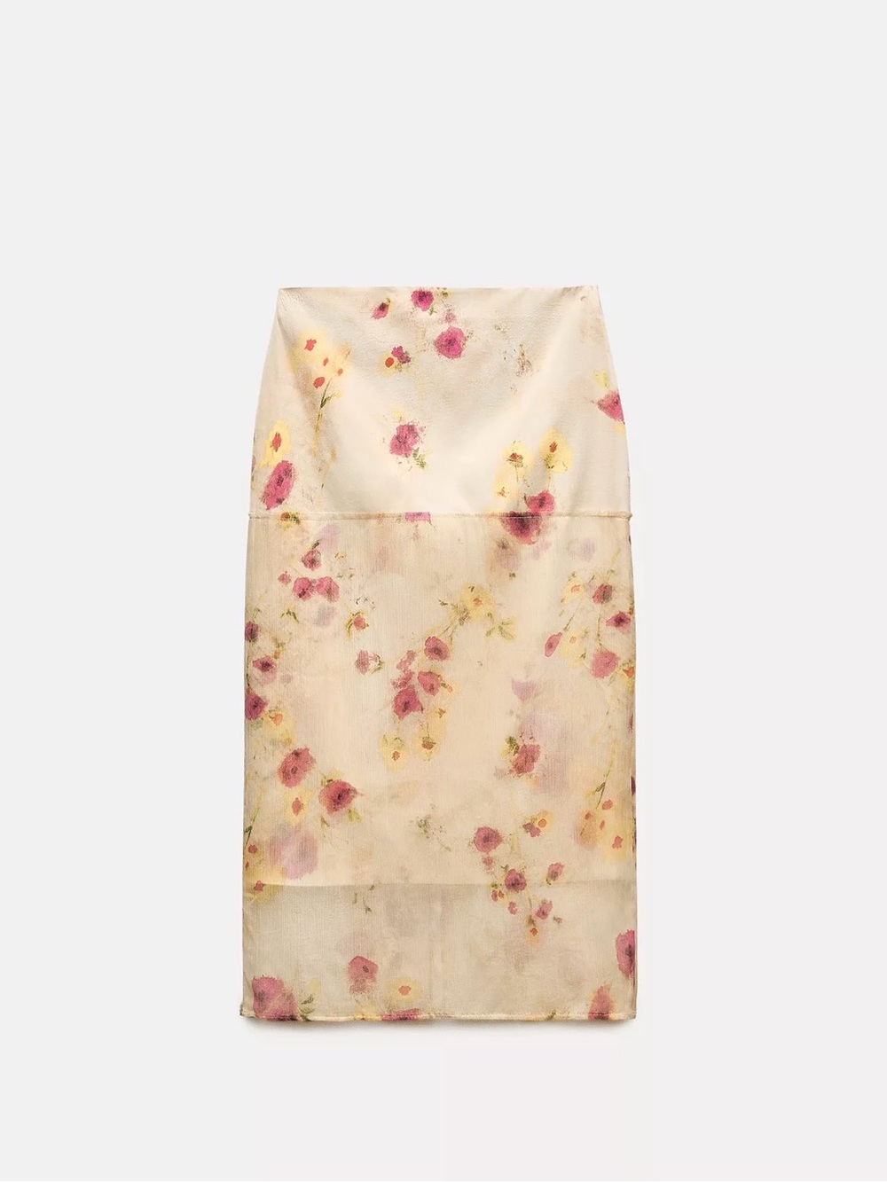 Zara sheer Floral Satin Midi Skirt, size M